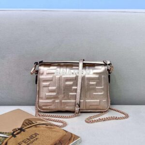 Replica Fendi 8BS017 Baguette Mini Pink Gold leather 0135 bag 2