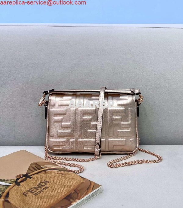 Replica Fendi 8BS017 Baguette Mini Pink Gold leather 0135 bag 4