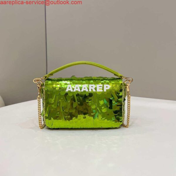 Replica Fendi 8BS017 Mini Baguette Acid green sequin and leather bag 8601s 3