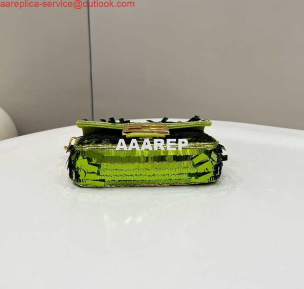 Replica Fendi 8BS017 Mini Baguette Acid green sequin and leather bag 8601s 5