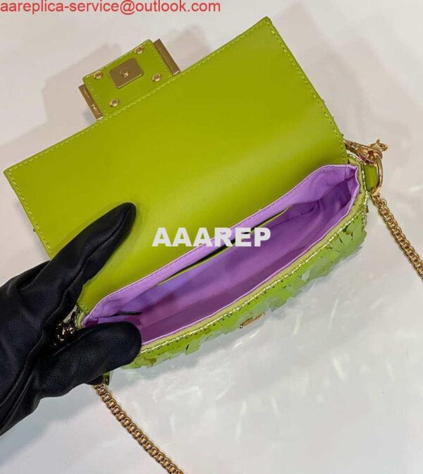 Replica Fendi 8BS017 Mini Baguette Acid green sequin and leather bag 8601s 10