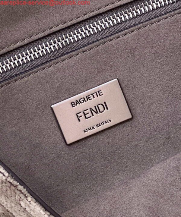 Replica Fendi 8BS017 Mini Baguette Chain Midi Dove gray FF tapestry fabric bag 8579S 8