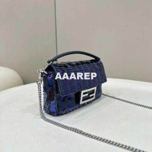 Replica Fendi 8BS017 Mini Baguette Dark and mid blue sequin and leather bag 8601s 2