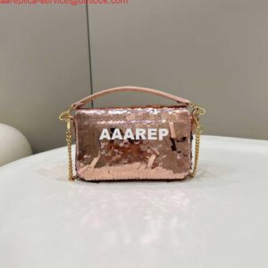 Replica Fendi 8BS017 Mini Baguette Pink sequin and leather bag 8601s