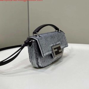 Replica Fendi 8BS017 Mini Baguette Silver sequin and leather bag 8601s