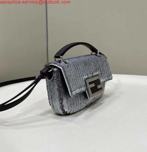 Replica Fendi 8BS017 Mini Baguette Silver sequin and leather bag 8601s 3