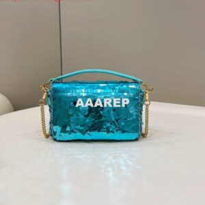 Replica Fendi 8BS017 Mini Baguette Turquoise sequin and leather bag 8601s