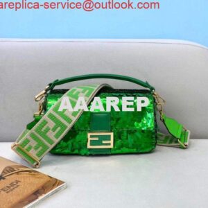 Replica Fendi 8BS049 Mini Baguette 1997 Green Satin Bag with Sequins 0127S