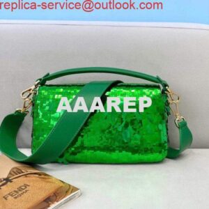 Replica Fendi 8BS049 Mini Baguette 1997 Green Satin Bag with Sequins 0127S 2