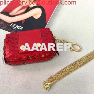 Replica Fendi 8BS049 Nano Baguette 1997 Red Satin Bag with Sequins 0136 2