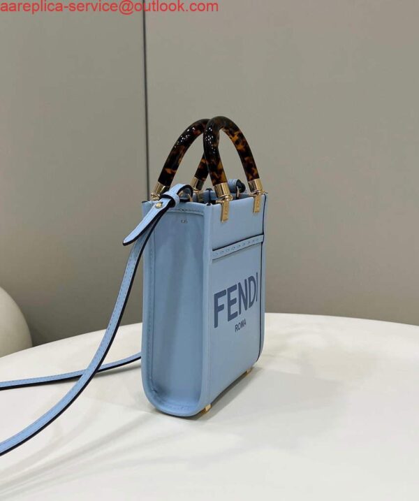 Replica Fendi 8BS051 Mini Sunshine Blue laminated leather shopper 4